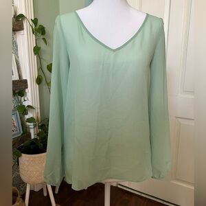 BCBGeneration Mint Green V-Neck Long Sleeve Sheer Blouse